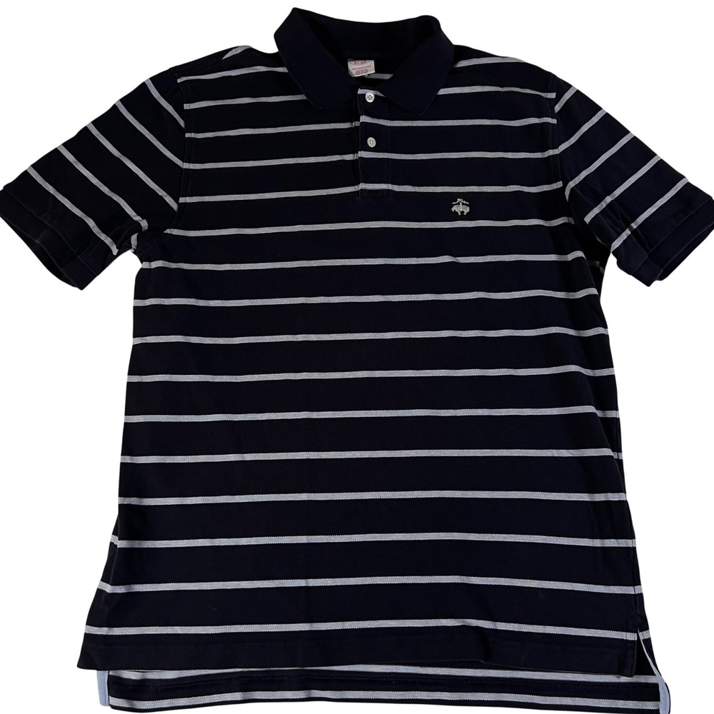 Brooks Brothers Performance Polo Men Large Navy Blue Striped Cotton Original Fit